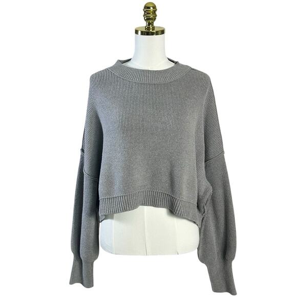 Free People Easy Street Crop Pullover Sweater in Grey Size Large Preppy Fall - Picture 7 of 14